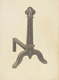 Firedog Prints: Andiron (one of pair), c. 1938. Creator: Jack Staloff