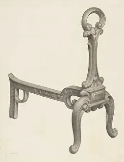 Grubstein Milton Prints: Andiron (one of pair), c. 1940. Creator: Milton Grubstein