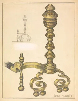 Hans Korsch Prints: Andirons (right and left), c. 1939. Creator: Hans Korsch