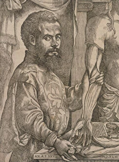 Andries Van Wesel Collection: Andreas Vesalius dissecting the muscles of the forearm of a cadaver, 1543. Artist: Steven van Calcar