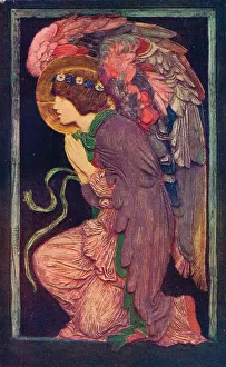 Adoring Prints: An Angel Adoring`, a coloured plaster relief by Robert Anning Bell