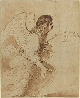 Wash Prints: The Angel of the Annunciation, c. 1638/1639. Creator: Guercino