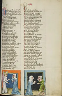 Weltchronik Prints: An Angel Appearing to Manoah's Wife: The Woman Telling Manoah about