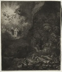 1606 1669 Prints: The Angel Appearing to the Shepherds, 1634. Creator: Rembrandt van Rijn (Dutch, 1606-1669)