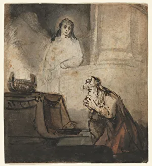 Over Black Chalk Prints: Angel Appearing to Zacharias, third quarter 1600s. Creator: Samuel van Hoogstraten (Dutch
