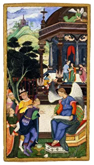 Mughal School Prints: An Angel Conversing with a Group of Europeans, c. 1610. Artist: Indian Art
