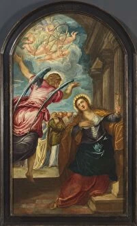 Catherine Of The Wheel Gallery: The Angel foretelling Saint Catherine of Alexandria of her martyrdom, 1570s. Creator: Tintoretto
