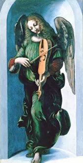 Alcove Gallery: An Angel in Green with a Vielle, c1500. Artist: Leonardo da Vinci