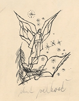 Angel hovering over a book, 1940-1944. Creator: Jan Novak