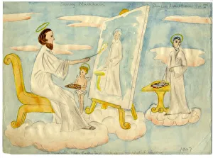 Joseph Rudyard Kipling Prints: Angel painting a picture, 1947. Creator: Shirley Markham