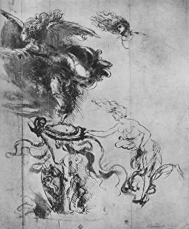 An Angel Placing a Shield on a Trophy and Separate Studies of the Angel, c1480 (1945). Artist: Leonardo da Vinci