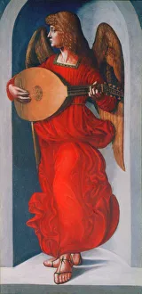 Da Vinci Prints: An Angel in Red with a Lute, 1490-1499. Artist: Leonardo da Vinci