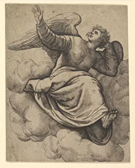 Veneziano Prints: Angel Seated on a Cloud, ca. 1560. Creator: Battista Franco Veneziano