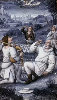 Amazement Gallery: Angel summoning the shepherds to the Nativity, 16th century
