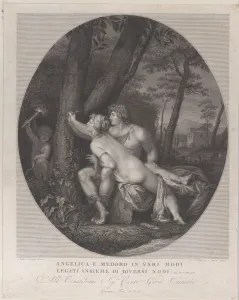 Tree Trunk Gallery: Angelica lying across the lap of Medoro and writes their names on a tree trunk, 1784-1836