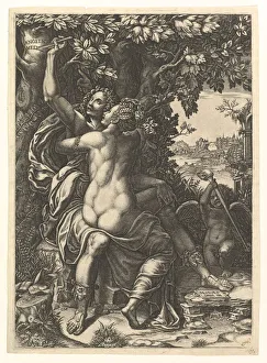Angelica and Medoro; the couple embracing, Medoro carving their names in the bark of a Angelica and Medoro; the couple embracing, Medoro carving their names in the bark of a