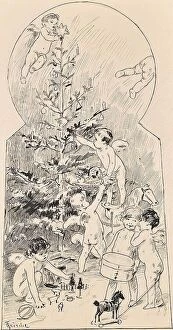 Cherub Collection: Angels cleaning Christmas tree, c1900. Creator: Carl Froschl