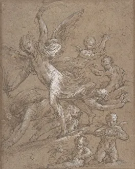 Flying Prints: Angels and Putti, 17th century. Creator: Anon