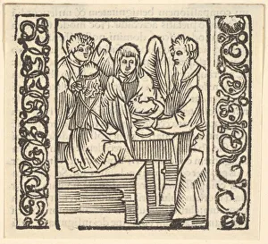 Grien Hans Baldung Prints: Angels Served at a Table, illustration from Speculum Passionis, 1507, 1507