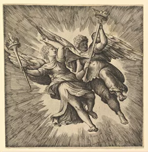 Veneziano Battista Franco Gallery: Two Angels or Winged Genii Carrying Torches. Creator: Battista Franco Veneziano