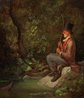 Biedermeier Prints: The angler at the forest stream, 1844. Creator: Spitzweg, Carl (1808-1885)