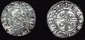 Canute I Gallery: Anglo-Saxon Silver Penny of Cnut, pointed helmet type