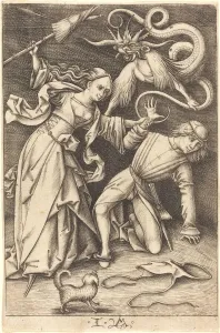 Spindle Prints: The Angry Wife, c. 1495 / 1503. Creator: Israhel van Meckenem