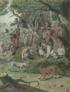 Dice Prints: Animals playing dice, 1770-1808. Creator: Jan Brandes
