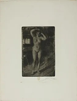 Zorn Anders Prints: Anna Doing Her Hair, 1906. Creator: Anders Leonard Zorn