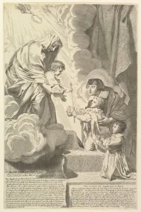 Mellan Claude Collection: Anne of Austria with the Young Louis XIV and Monsieur before the Virgin and Child