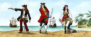 Sand Gallery: Anne Bonny, John Calico Jack Rackam and Mary Read, 18th Century Pirates.Artist: Karen Humpage