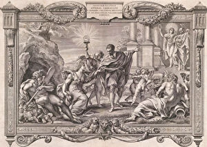 Giovanni Giacomo De Rossi Gallery: Annibale Carracci Introduces Painting to Apollo and Minerva, 1674. Creator: Pietro Aquila