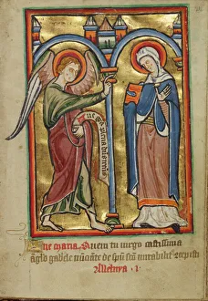 Haloes Prints: The Annunciation, about 1190-1200; text added about 1480-1490. Creator: Unknown
