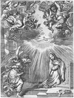 Delivering Gallery: The Annunciation, 1537. Creator: Giovanni Jacopo Caraglio