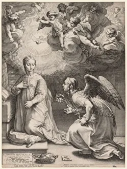 Late 16th Century Prints: The Annunciation, 1594. Creator: Hendrick Goltzius (Dutch, 1558-1617)