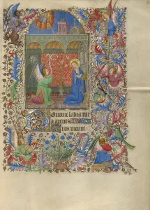Peacock Feather Prints: The Annunciation; Book of Hours, about 1420. Creator: Spitz Master