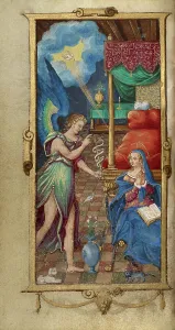 Pets Prints: The Annunciation; Book of Hours, 1544. Creator: Unknown