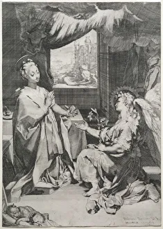 Etching And Engraving Prints: The Annunciation, c. 1585. Creator: Federico Barocci (Italian, 1528-1612)