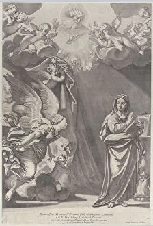 Lily Gallery: The Annunciation, with Gabriel and other angels at left and God the Father above, 168