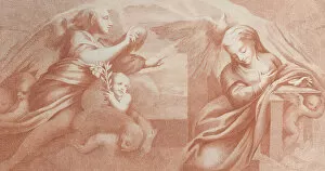 Correggio Collection: The Annunciation, with Gabriel at left and the Virgin at right, 1784. Creator: Bossi