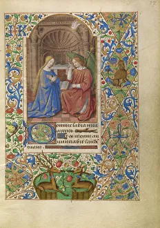 Bourdichon Jehan Prints: The Annunciation; Katherine Hours, about 1480-1485. Creator: Jean Bourdichon