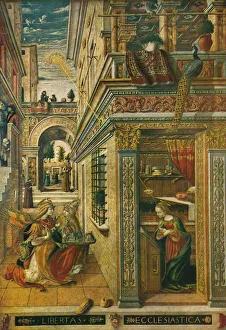Peacock Prints: The Annunciation, with Saint Emidius, 1486, (1911). Artist: Carlo Crivelli