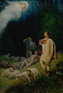 Christmas Crib Prints: The Annunciation to the Shepherds, 1880. Creator: Liebscher, Adolf (1857-1919)