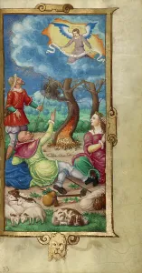 Announcing Prints: The Annunciation to the Shepherds; Book of Hours, 1544. Creator: Unknown