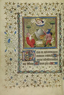 Pigs Prints: The Annunciation to the Shepherds; Book of Hours, about 1400-1410. Creator: Unknown