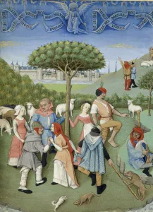 Annunciation to the shepherds: country dance. From Heures de Charles d Angouleme, c
