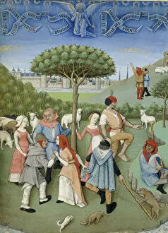 Medieval Illuminated Letter Gallery: Annunciation to the shepherds: country dance. From Heures de Charles d Angouleme, c