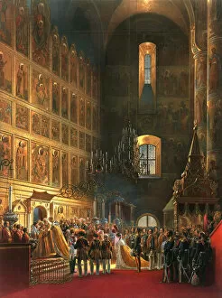 Empress Maria Alexandrovna Gallery: The anointing of Tsar Alexander II of Russia, Moscow, 1856. Artist: Georg Wilhelm Timm