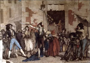 Municipal Prints: Anonimous engraving of the 18th century with the final scene of the play Manolo
