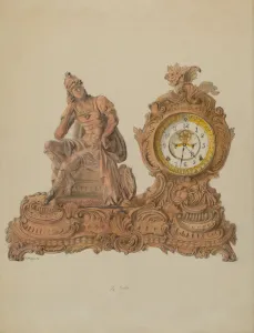 Clock Face Prints: Ansonia Clock, c. 1936. Creator: Edith Magnette